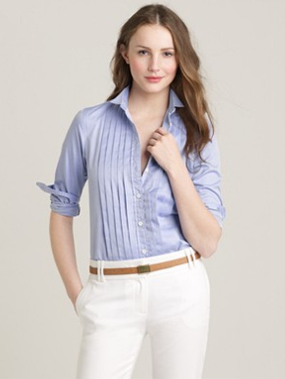 Thomas Mason for J Crew Size 12 Tuxedo Shirt Blue White Pinstripe Cotton Pleated